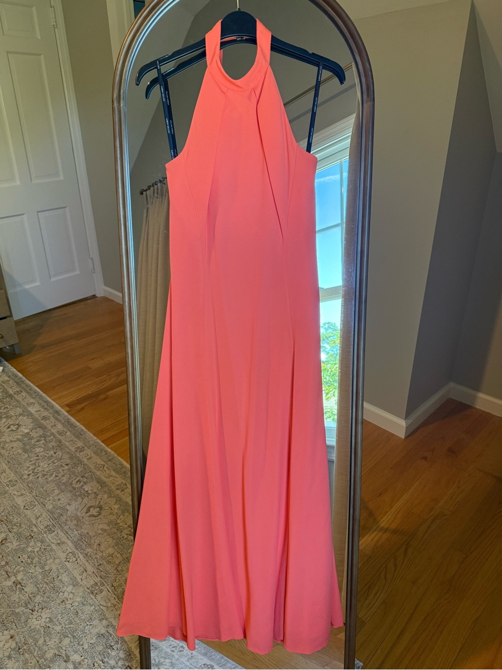 Karen Millen Coral Halter Midi Dress with Gold Clasp